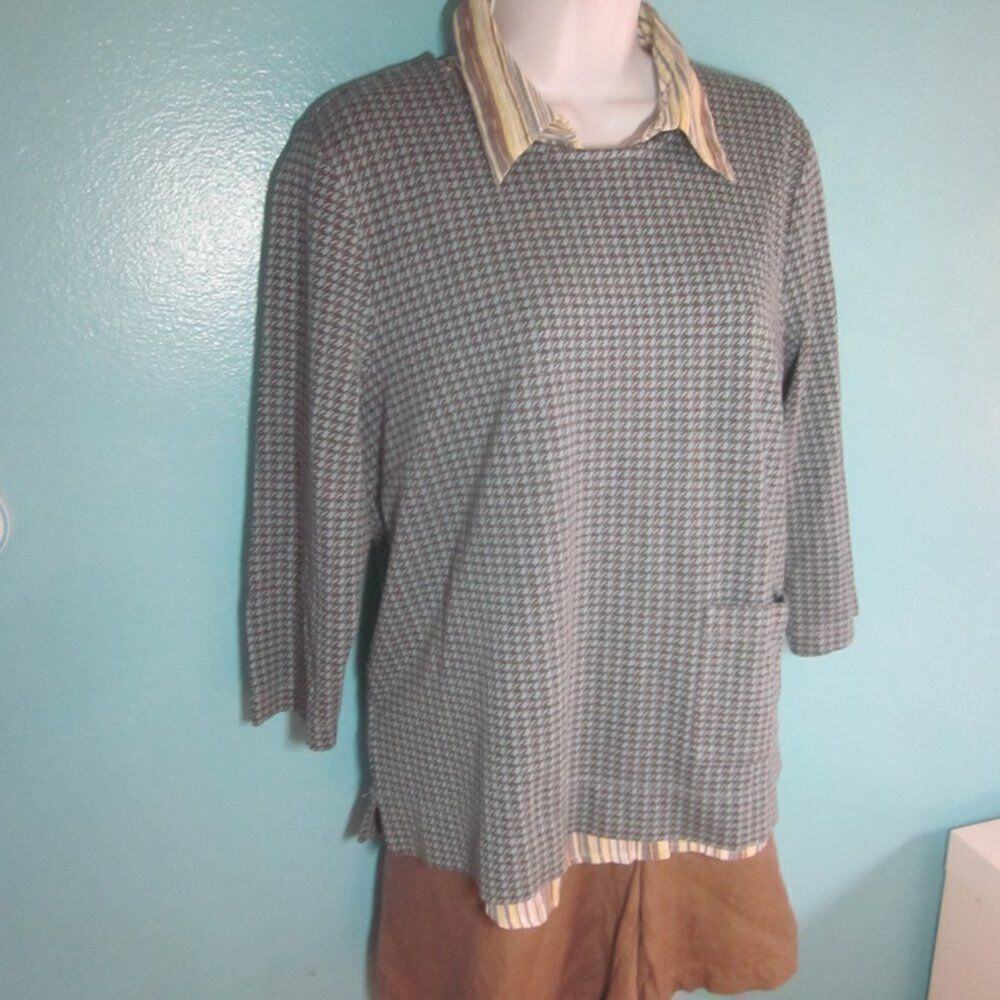 J Jill Pullover Blue Houndstooth Sweater Size M